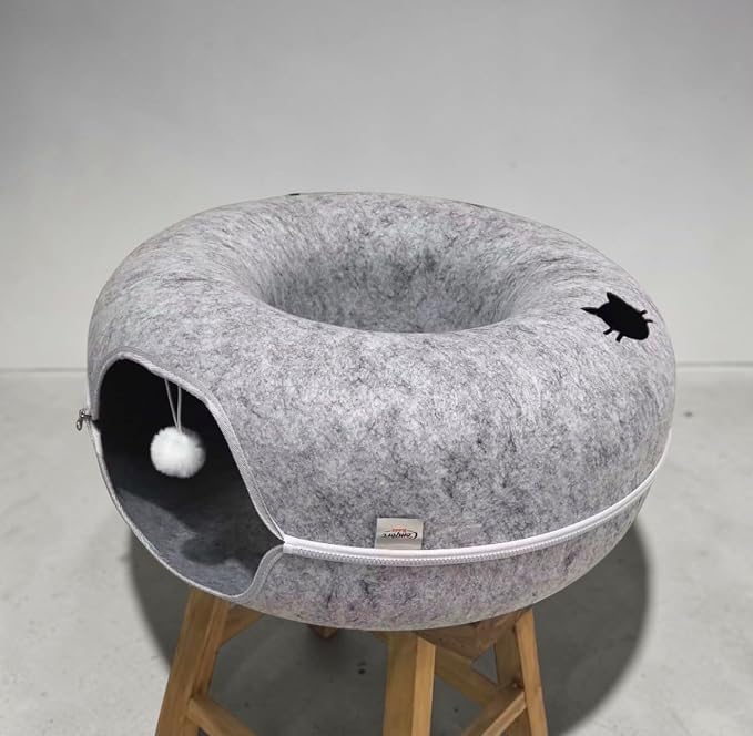 Cat Tunnel Bed - Comfort Bedz Large Donut Cave for Cats, Felt Enclosed Hideaway with Zipper, Top Perch, Interactive Toy, Washable Indoor Cat House - Image 8