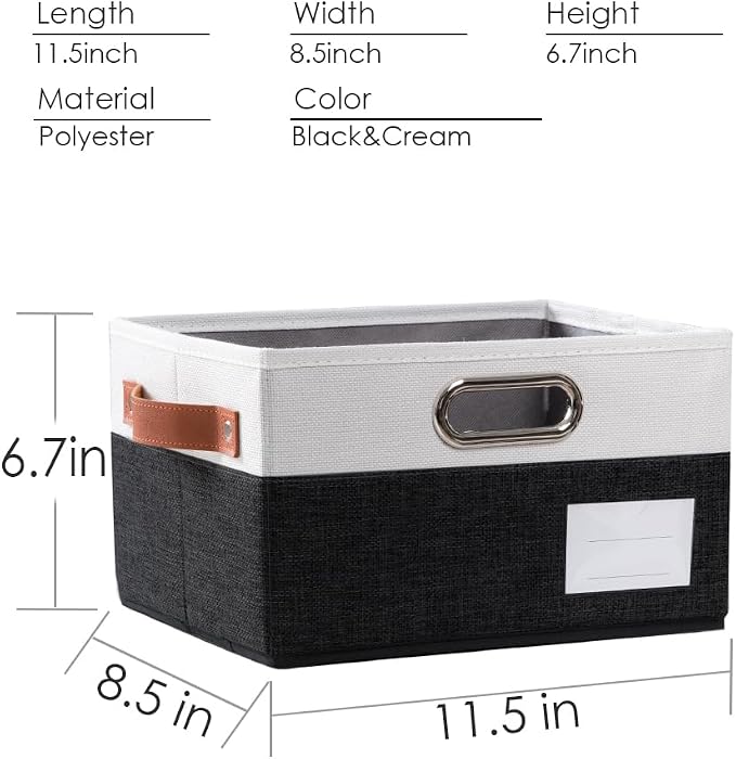 PRANDOM Foldable Storage Bins with Handles [3-Pack] Fabric Collapsible Storage Boxes Baskets Cubes Containers with Handles for Closet Living Room Bedroom (Black & White 11.5x8.5x6.7'') - Image 4