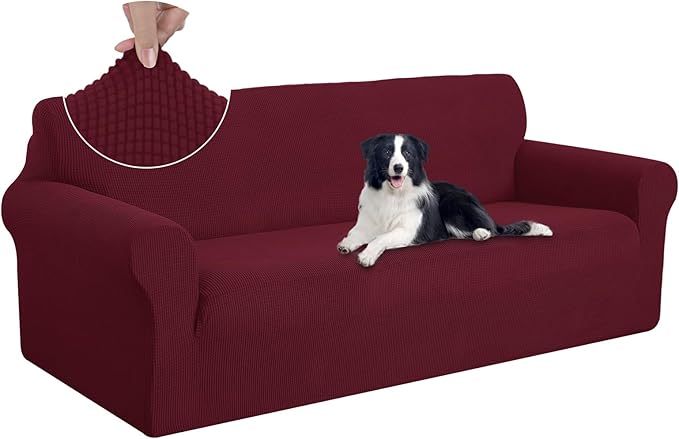 U-NICE HOME Oversized Stretch Couch Cover Slipcover, Burgundy | 3 Cushion Sofa, 1-Piece Sofa cover, Washable, Pet friendly, Furniture protector, Polyester Spandex Jacquard fabric by U-NICEHOME