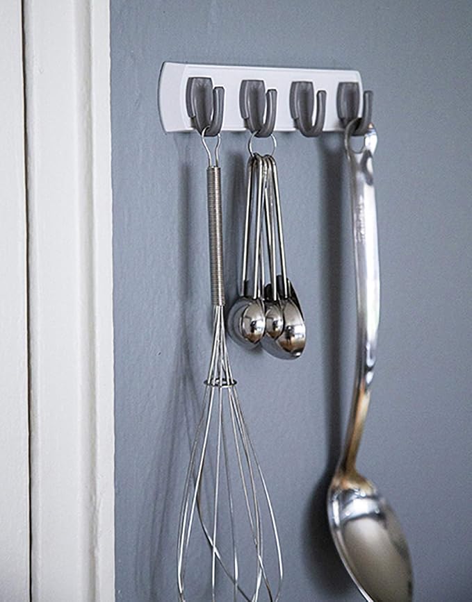 HIGH & MIGHTY 515305 Key Rail Organizer Hook Rail, Easy Tool-Free Dry Wall Installation, Holds up to 5lbs, Small, White & Silver - Image 6
