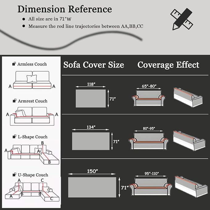 DREAMINGO Couch Cover Reversible Chenille Furniture Protector Sofa Covers for Dogs Pets Dark Grey Couch Cover for 3 Cushion Couch Sofa Vertical Stripe Jacquard Sofa Slipcover Sectional, 71"x150" - Image 5