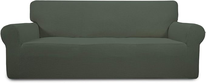 Easy-Going Stretch Couch Covers for Sofa Washable Large Olive Green | 1-Piece Sofa Covers for 3 Cushion Couch Furniture Protector Couch Slipcover Soft with Bottom for Kids Pets by Easy-Going