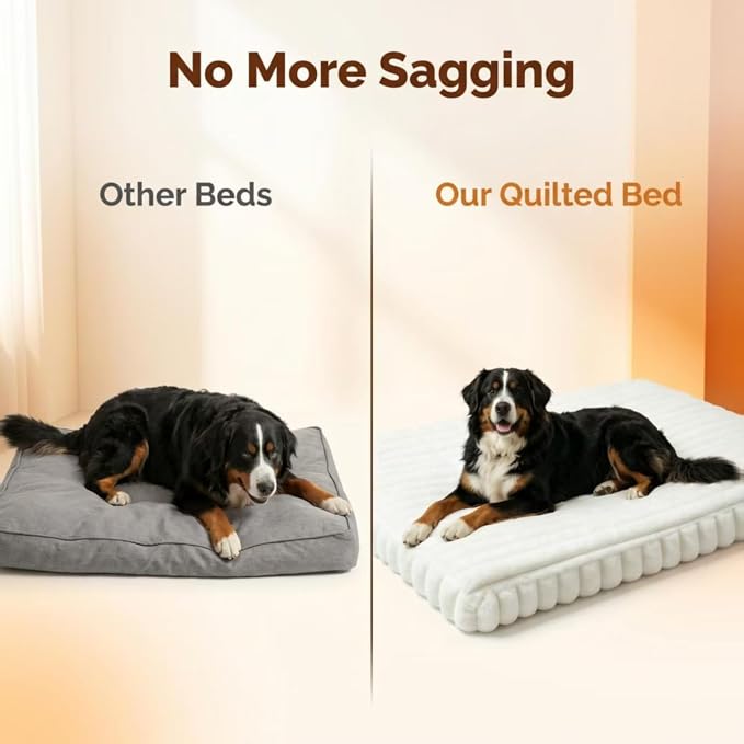 Dog Beds for Medium Small Dogs, Orthopedic High Density Egg Crate Foam Pet Bed with Waterproof Liner, Ribbed Plush with Washable Cover & Durable Edges, M (29.1"x19.7"), Cream - Image 5