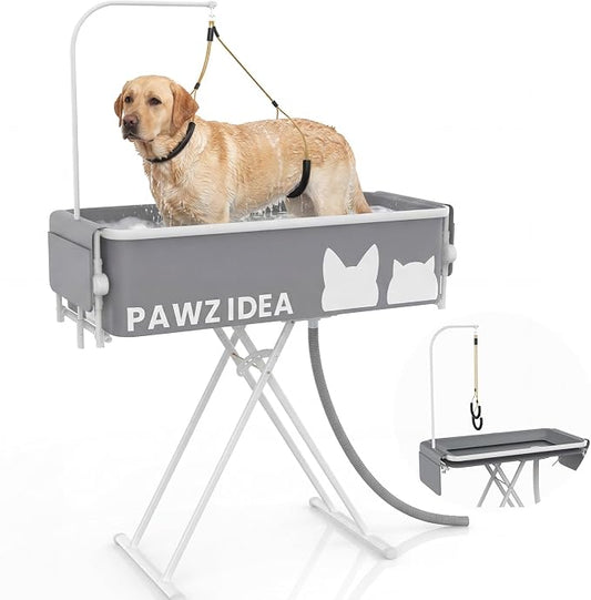 PAWZIDEA 2-in-1 Dog Bath Tub & Grooming Table 43" for Medium to Large Dogs | 5 Height Adjustable Elevated Dog Bathtub, Foldable Washing Station w/ Grooming Arm &1.8" Fast Drain, up 150lb,Indoor Outdoor by PAWZIDEA-Inlovejoywelive