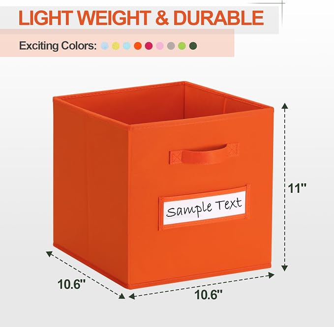 11x11 storage cube bins (Set of 10) Foldable Fabric storage cubes with 10 Labels Window Cards & a Pen,11 inch cube storage bin,Closet Organizers for Shelves,Cubby Organizer Boxes,Orange - Image 2