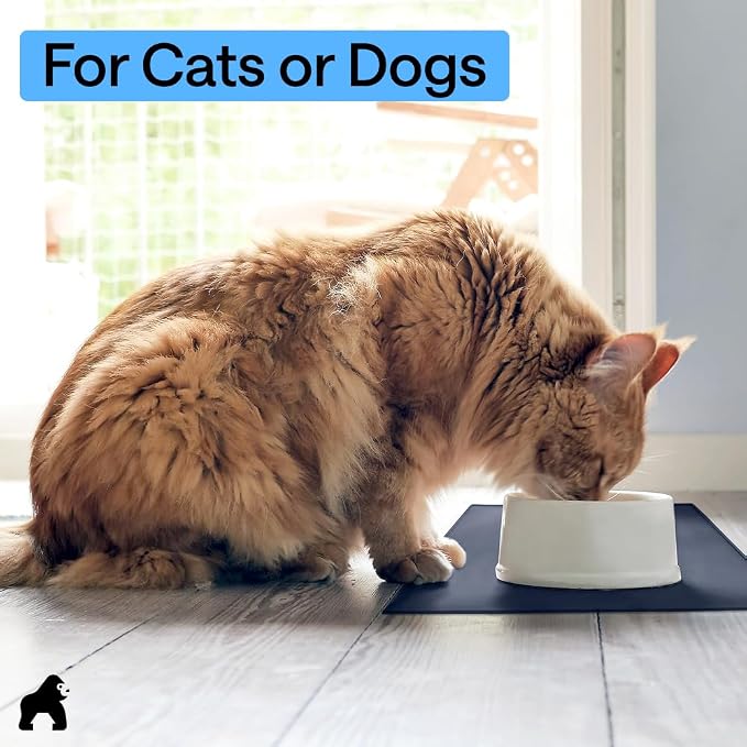 GORILLA GRIP 100% Waterproof Raised Edge BPA Free Silicone Pet Feeding Mat, Dog Cat Food Mats Contain Spills Protects Floors, Placemats for Cats and Dogs Water Bowl, Pets Accessories 26x17 Navy - Image 9