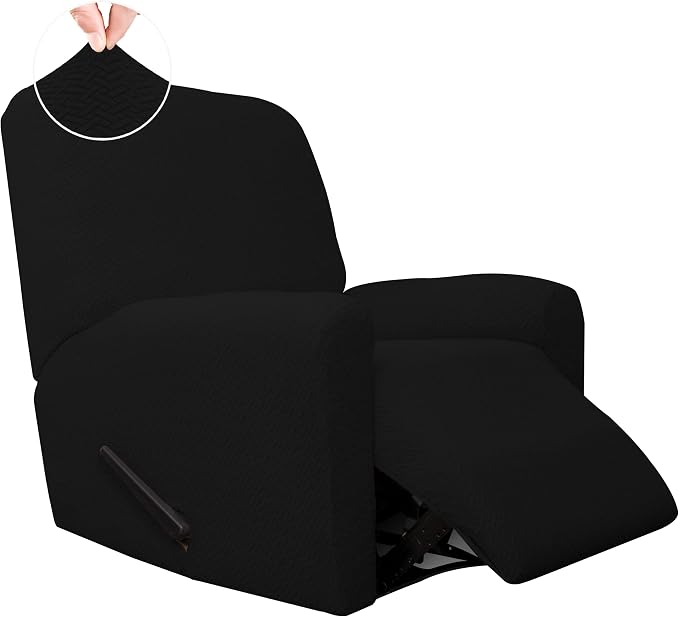 Easy-Going Stretch Jacquard Recliner Couch Cover, 4-Piece Soft Sofa Cover, Sofa Slipcover with Elastic Loop, Washable Furniture Protector for Kids, Pets, Dogs, Cats (Recliner, Black) by Easy-Going