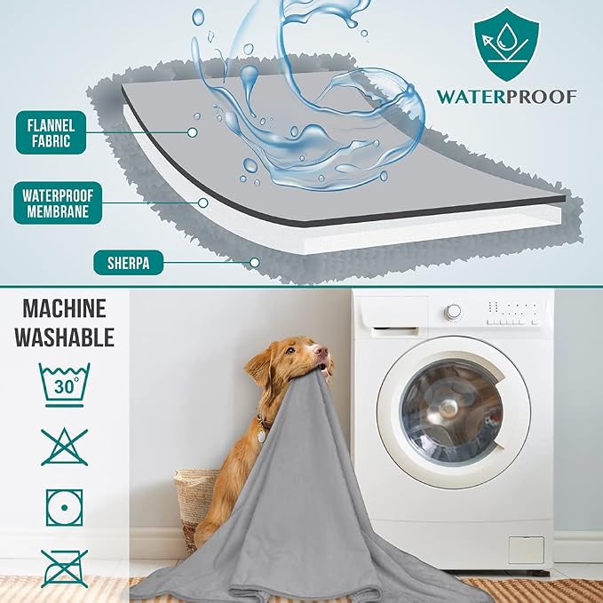 PetAmi Waterproof Dog Blanket for Small Medium Dogs, Pee Proof Pet Blanket for Couch Bed, Reversible Water Proof Blanket for Puppy Indoor Cat, Soft Dog Fleece Blankets Washable, 29x40 Light Gray - Image 6