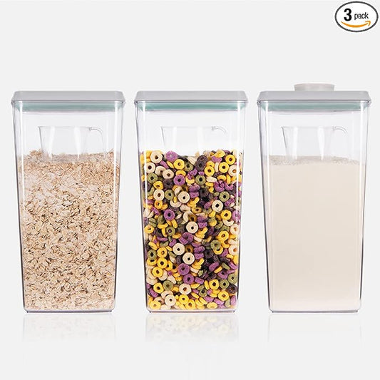 Ankou Airtight Pop Cereal Container, 3300ml Each Large Cereal Containers with Scoops Food Storage Canister Dispenser Perfect For Cereal Flour Spaghetti Rice Kitchen Organizing 3.5qt by ANKOU