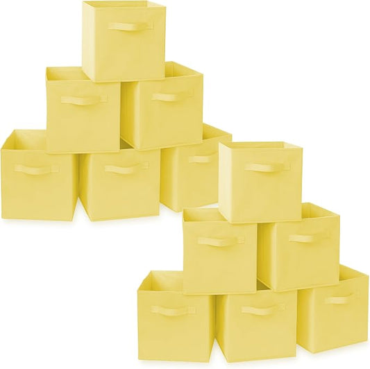Casafield Set of 12 Collapsible Fabric Cube Storage Bins, Yellow - 11" Foldable Cloth Baskets for Shelves, Cubby Organizers & More by Casafield
