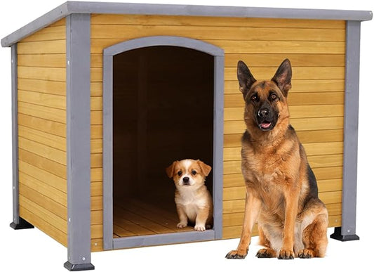 Extra Large Dog House Outdoor Weatherproof Wooden Dog Kennel Dog Houses for Large Dogs Outside Indoor Dog House Doghouse for Winter with Raised Feet, Natural