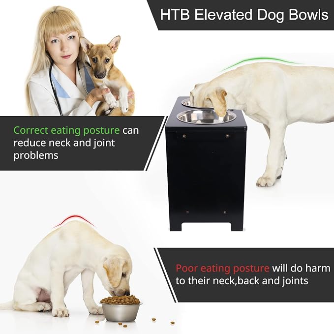 HTB Elevated Dog Bowl Stand with 2 Stainless Steel Bowls-14 H X-Large Black | Raised Dog Bowl Stand, 14"tall, 48 Oz Bowls, for Large Sized Dogs, Pet-safe, Solid Bamboo - Image 6