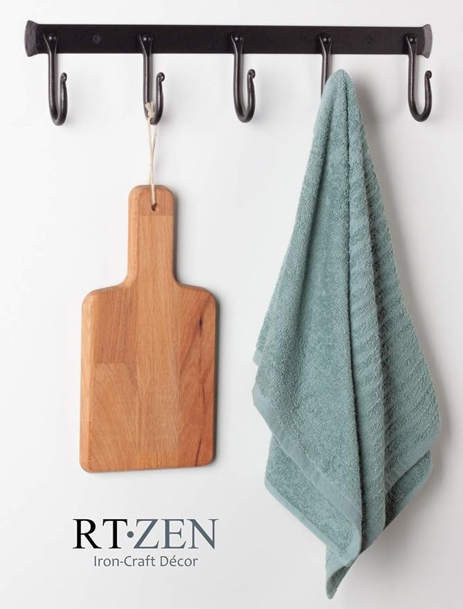 RTZEN Classic Farmhouse Wall Mount Multi-Use Wrought Iron Hook Set (5 Pack) | Decorative Rustic Metal Handcrafted Bathroom, Entreyway Home Decor Hooks Suitable for Coats, Towels, Robe or Hat Hanging - Image 6