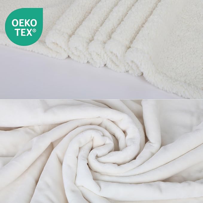 Waterproof Dog Blanket for Large Dogs - Reversible Washable Pet Blanket, Soft Sherpa Fleece Furniture Protector, Cat Throw Bed Couch, Cream, 60"x80" - Image 2