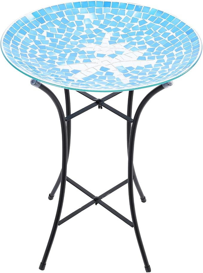 MUMTOP Mosaic Glass Bird Baths with Metal Stand Garden Decor, Dragonfly | 14 Inch Width 19.68 Inch Height Outdoor Garden Dragonfly Bird Bath Bowl, Unique Glass Birdbaths Bird Feeder for Yard Decor by MUMTOP