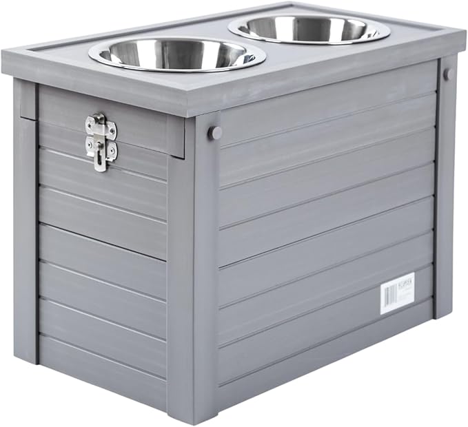 New Age Pet ECOFLEX Piedmont 2-Bowl Elevated Dog Feeder with Sliding Lid Storage Bin - Grey, Ideal for Small Spaces and Taller Dogs, Easy to Clean and Assemble, Non-Toxic and Moisture Resistant - Image 2