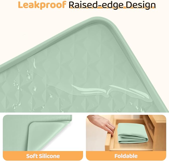 Dog Food Mat 51''x25.6'' Extra Large Dog Mat for Food and Water,Green | Silicone Dog Bowl Mat with Raised Edge, Waterproof Non-Slip Pet Feeding Mat for Floors, fit for Dog Cat Bowls - Image 3
