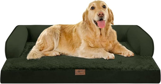 MEKIY Orthopedic XL Dog Bed with Bolster for Extra Large Size Dogs | Pillow Support for Neck Relief, Egg Crate Foam, Skin-Friendly Surface, Waterproof Liner, Anti-Slip Bottom, 42 x 30 Inch by Mekiy