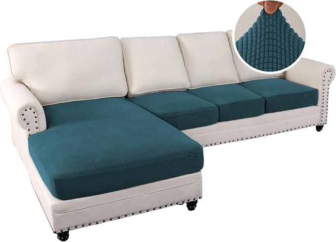 H.VERSAILTEX Sectional Couch Covers 4 Pieces Sofa Seat Cushion Covers L Shape Separate Cushion Couch Chaise Cover for Both Left/Right Sectional Couch (Seat Only: 1 Chaise + 3 Sofa, Deep Teal) - Image 2