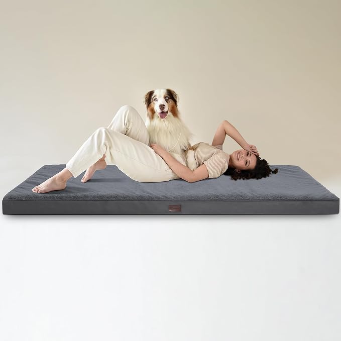Waterproof Orthopedic Human Dog Bed 75x38 Grey | Removable Washable Cover, Egg Crate Foam, Soft Plush Flat Pet Mat, Non-Slip Bottom, Fits Extra Large Dogs Up to 130 lbs - Image 2