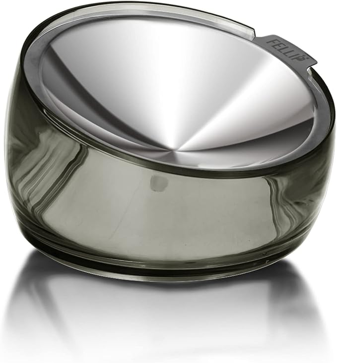 Felli Oblik Elevated Cat Bowl Removable Stainless Steel Wide Dish for Dry Wet Food Feeding & Dishwasher Clean, Slanted Whisker Fatigue Friendly Metal Plate (Smoky, 0.5 Cups Shallow Dish) by Felli