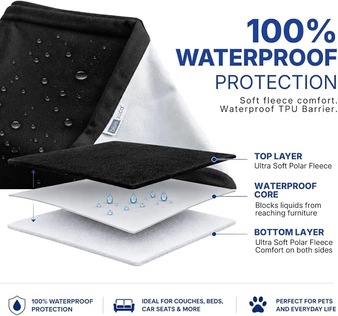 Waterproof Blanket | Machine Washable Dog Bed Cover | Waterproof Pet Blanket for Couch, Bed & Car | Cat & Dog Blankets for Large Dogs, Pets & Adults | Travel Size - 65x50in Black - Image 3
