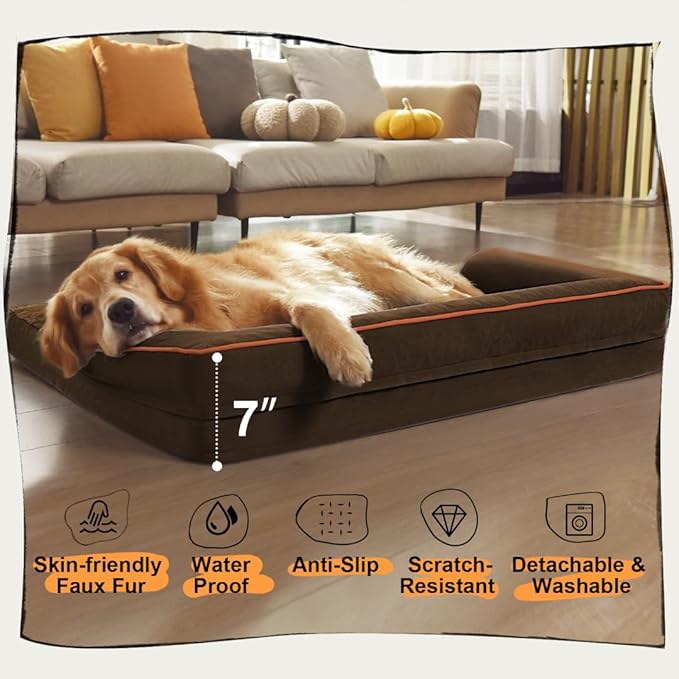 MEKIY Orthopedic Washable Dog Bed with Bolster for Medium to Large Dogs | Pillow Support for Neck Relief, Egg Crate Foam, Waterproof Liner, Anti-Slip Bottom, Removable Bolster Cover, 36 x 27 Inch - Image 6