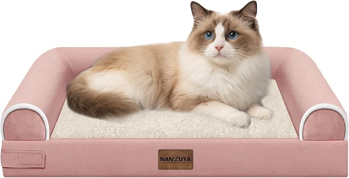 NANUYA Orthopedic Dog Bed for Small Dogs, 20 x 14 Inch, Pink | Egg crate foam for joint support, 3-sided bolster pet sofa, waterproof lining, washable cover, and non-skid base by Nanuya