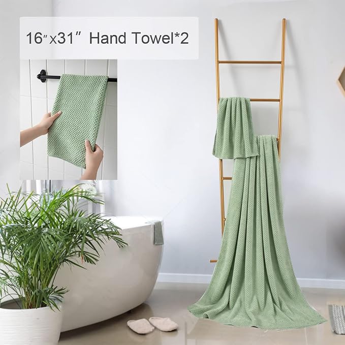 Hand Towels Set 2 Pack-16“x31”,Ultra Soft Microfibers Bathroom Towel Set Highly Absorbent Quick Dry Luxury Premium Towel Lightweight Durable Hand Towel Collection for Hotel Spa Gym Kitchen,Green - Image 5