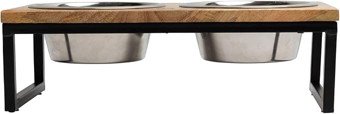 Mango Wood Dog Bowl Stand - Elevated Pet Feeder with 2 Stainless Steel Bowls - Raised Food and Water Dish Set for Dogs and Cats, Available in 4 Sizes, Pet Dining Station, Medium/24oz - Image 3