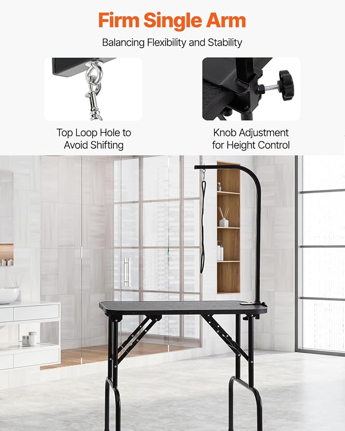 VEVOR Pet Grooming Table, 32 x18 Inch with Height Adjustable Arm, 220LBS Static Weight Capacity, Foldable Dog Groom Station with No-Sit Haunch Holder with Grooming Loop, for Medium and Small Dogs - Image 4