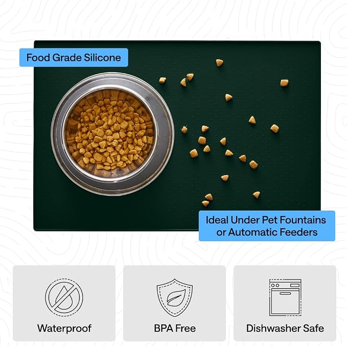 GORILLA GRIP 100% Waterproof Raised Edge BPA Free Silicone Pet Feeding Mat, Dog Cat Food Mats Contain Spills Protects Floors, Placemats for Cats and Dogs Water Bowl, Pets Accessories 16x10, Green - Image 5