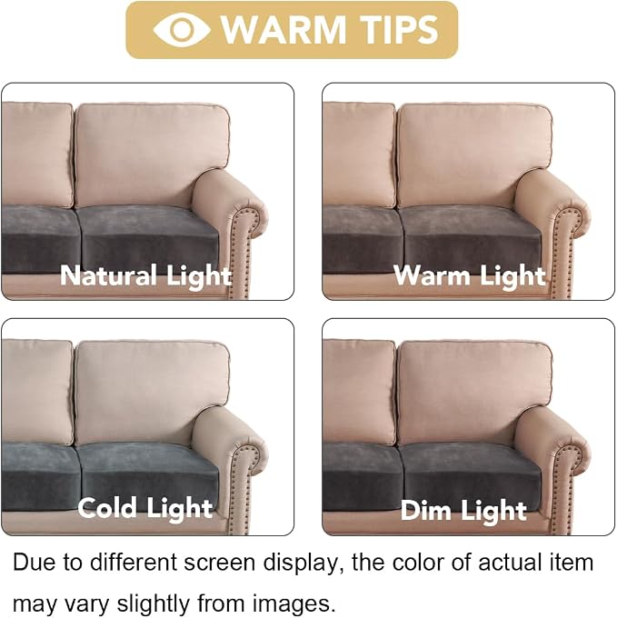 H.VERSAILTEX Velvet Stretch Couch Cushion Cover Plush Cushion Slipcover for Chair Loveseat Sofa Cushion Furniture Protector Seat Cushion Sofa Cover (2 Piece Medium Sofa Cushion Covers, Grey) - Image 6