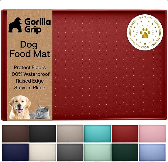 GORILLA GRIP 100% Waterproof Raised Edge BPA Free Silicone Pet Feeding Mat, Dog Cat Food Mats Contain Spills Protects Floors, Placemats for Cats and Dogs Water Bowl, Pets Accessories 18.5x11.5 Red by Unknown