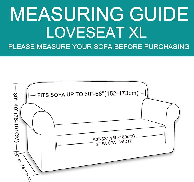 U-NICE HOME Oversized Stretch Loveseat Couch Cover, Blue | 2 Cushion Sofa, 1-Piece Sofa cover, Washable, Pet friendly, Furniture protector, Polyester Spandex Jacquard fabric - Image 6