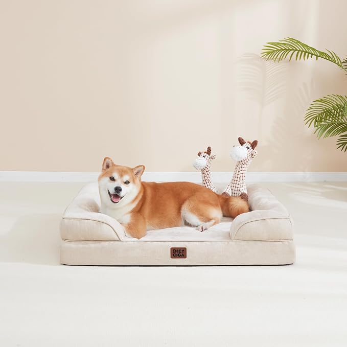 EHEYCIGA Orthopedic Dog Bed Medium Size Dog, Waterproof Washable Pet Beds | Non-Slip Bottom and Egg-Crate Memory Foam Dog Couch Bed with Washable Removable Cover, Beige - Image 8