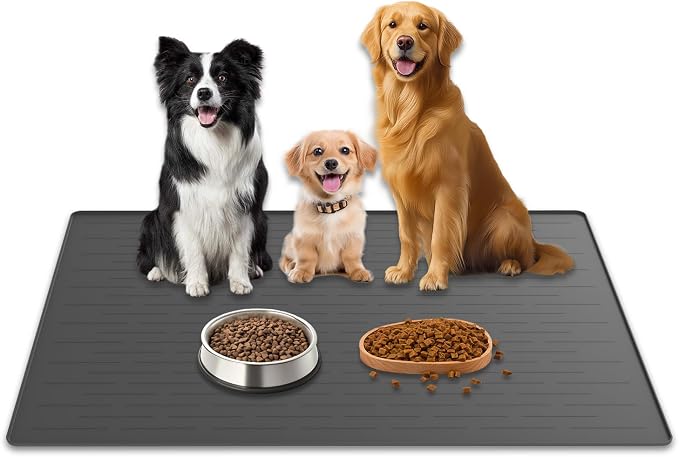40"x30" XXL Silicone Dog Feeding Mat, 1.5MM Extra Thick Dog Bowl Mat for Food and Water, Large Non-Slip Placemat with High Edges for Dogs Bowls, Easy to Clean, Dark Gray by WelcometoULTIBE