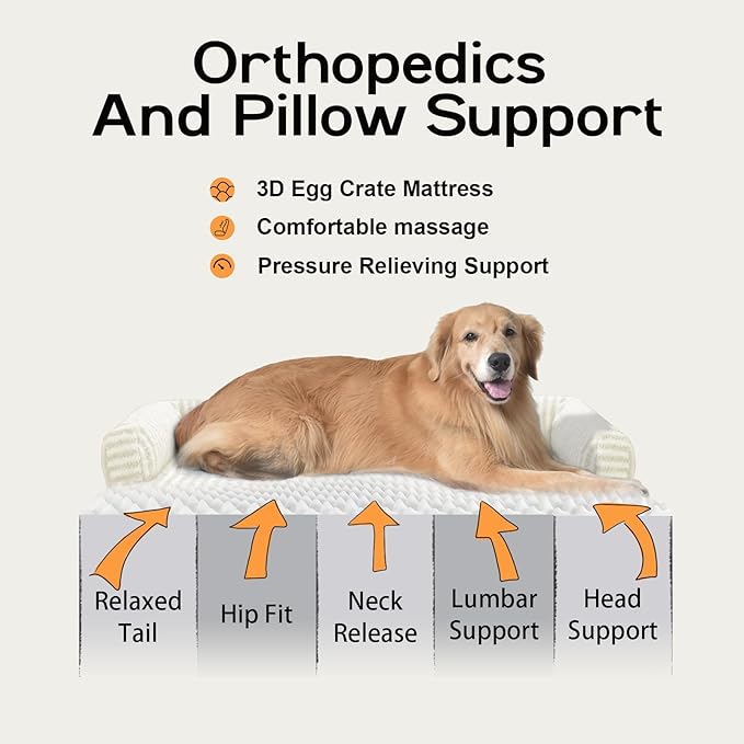 MEKIY Orthopedic Washable Dog Bed with Bolster for Medium to Large Dogs | Pillow Support for Neck Relief, Egg Crate Foam, Waterproof Liner, Anti-Slip Bottom, Removable Bolster Cover, 36 x 27 Inch - Image 2