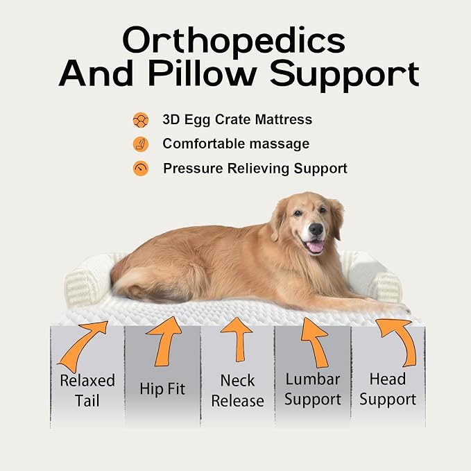MEKIY Orthopedic XL Dog Bed with Bolster for Extra Large Size Dogs | Pillow Support for Neck Relief, Egg Crate Foam, Skin-Friendly Surface, Waterproof Liner, Anti-Slip Bottom, 42 x 30 Inch - Image 2