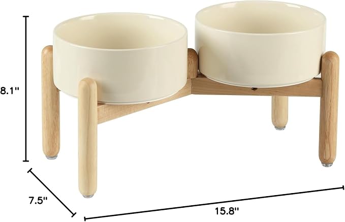 Havniva Elevated Dog Bowls Ceramic Dog Bowls with Stand, Dog Food Bowl | 7.3” Raised Dog Bowls with Non-Slip Wood Stand, Dog Food and Water Bowl Set, Double Dog Feeding Bowls for Medium Dogs - Image 8