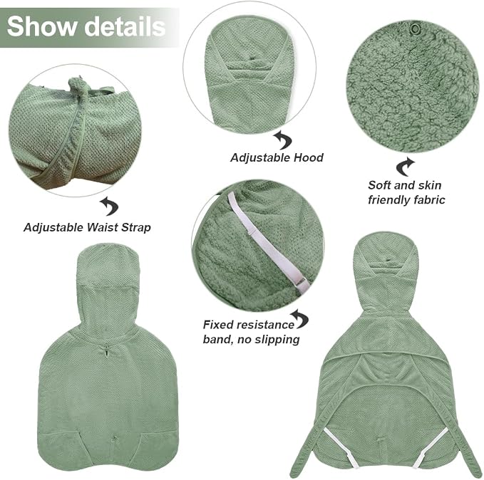 Medium to Large Size Dog Bathrobe, Quick Drying Super Absorbent, Warm Dog Towels, Adjustable Hoodies and Belts for Dog Bath Products (Green Jacquard,XL) - Image 6