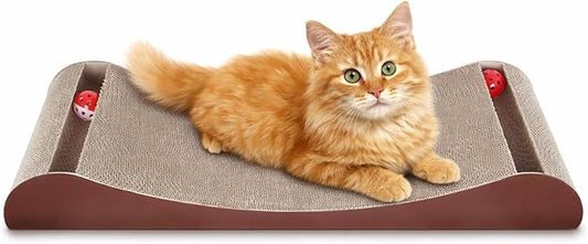 Simple Delxue Cat Scratcher Cardboard Lounge Bed with Bell Ball Toy, 30 Inches Large Horizontal Cat Scratcher Pad, 100% Recyclable & Reversible Durable Cardboard Scratching Board for Indoor Cats by SimpleDeluxe