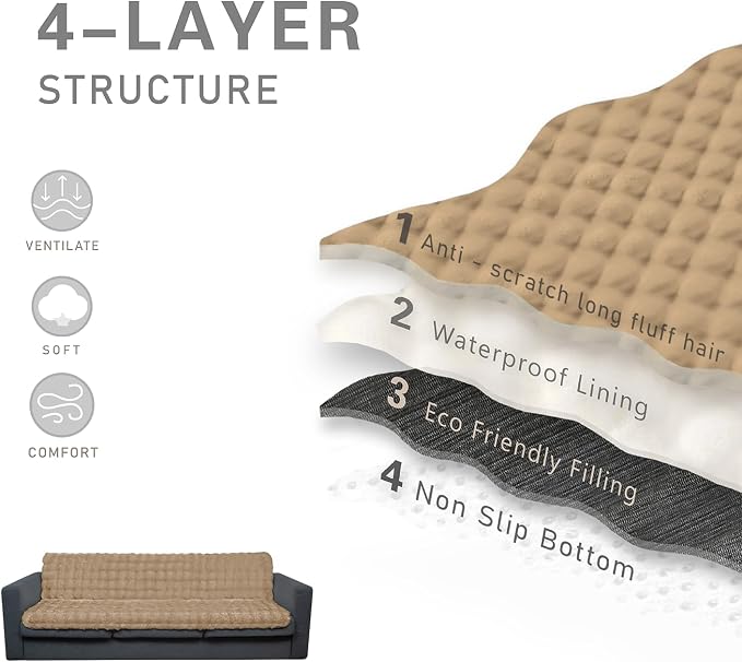 Dogs/Cats Bed Mats, Dog Pad Washable Removable Couch Cover with Anti-Slip Back, Plush Long Fur Mat, Perfect for Small, Medium and Large Dogs.(Light Brown-Bubble, 52"x82") - Image 5