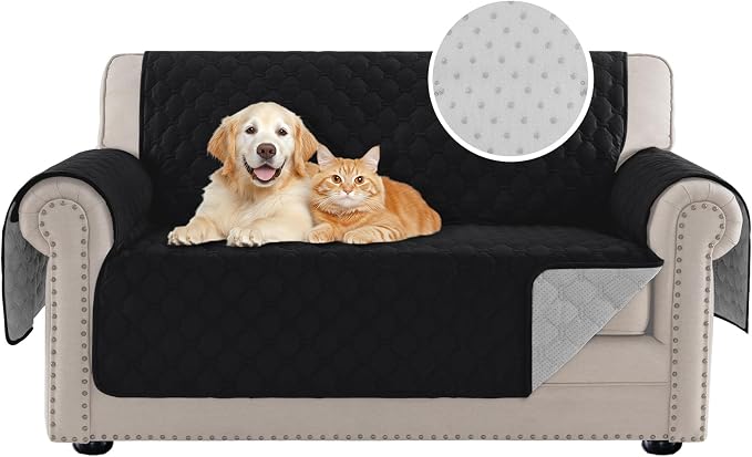 PrinceDeco Loveseat Covers for 2 Cushion Couch Modern Sofa Covers Water Resistant and Washable Thick Soft Couch Cover for Dogs Anti-Slip Sofa Cover Seat Width to 48"(Loveseat, Black) - Image 2