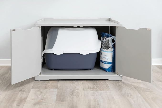 Trixie XL Furniture Litter Box Enclosure (Gray), Hidden Litter Box for Cats with Openings on Either Ends & Large Ventilations Slots, Double Doors for Easy Cleaning, Removable Divider - Image 8