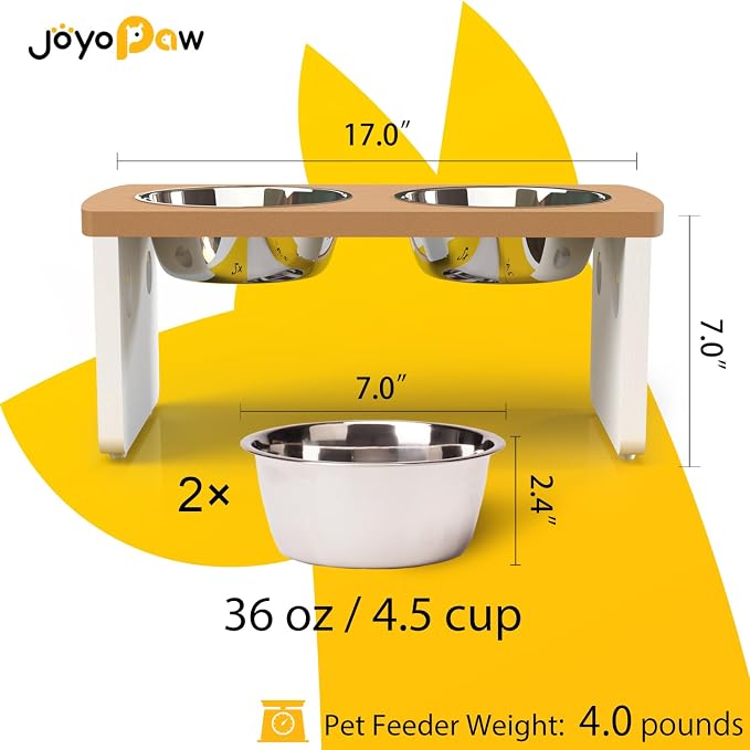Elevated Dog Bowls, Waterproof Raised Dog Bowl for Medium Dogs, HIPS Poly Lumber Stand with 2 Stainless Steel Bowls, Indoor & Outdoor Use (7'' Tall-40 oz Bowl, Teak - White) - Image 2