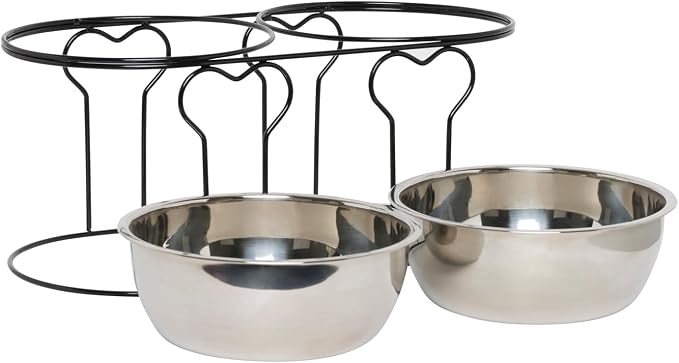 YML 7-Inch Wrought Iron Stand with Double Stainless Steel Feeder Bowls,Black - Image 3