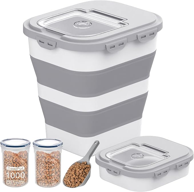 35-40Lbs Airtight Dog Food Storage Container Collapsible Dog Food Container | Large Pet Food Storage Container with Lid, Wheels,Date Track,Keep Fresh for Rice,Flour,Sugar,Scoop,2PCS Container by DDMOMMYCOLLAPSIBLEFOODSTORAGECONTAINERFAMILY
