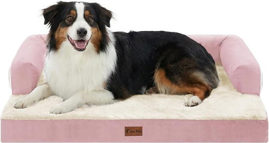 Waterproof Orthopedic Dog Bed for Medium Dogs, 35x22in, Pink | Orthopedic Foam Relieves Joint Pressure, Bolsters Supports Head And Neck, Washable Cover, Non-Slip Bottom by CasaPaw