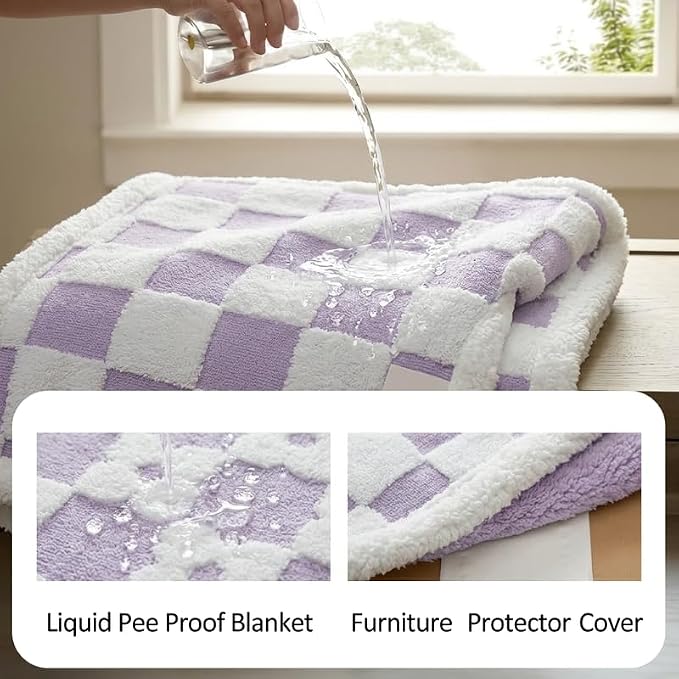 Waterproof Pet Blanket,Dog Bed Covers Couch Sofa Stylish Jacquard Pets Throw Blankets for Puppy Cats Washable Reversible Furniture Protection Covers (Purple Check,XL) - Image 2